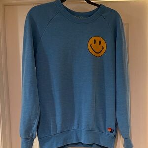 Aviator Nation Smiley 2 Relaxed Sweatshirt in the color Ocean Sz S. Good Shape!